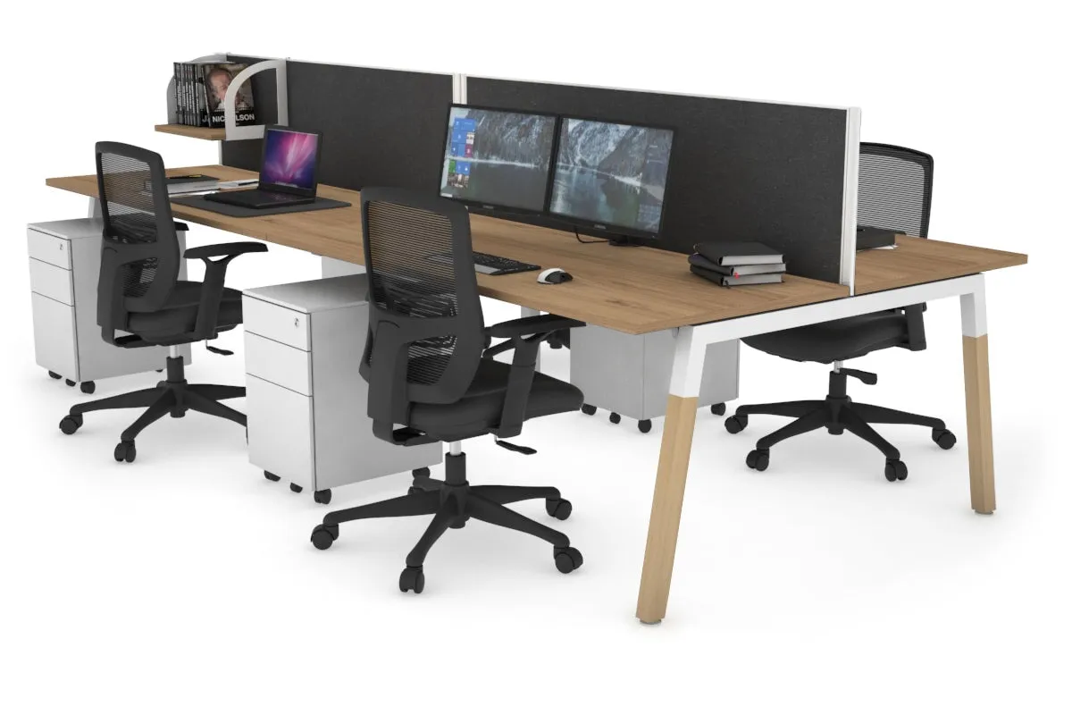 Quadro A Legs 4 Person Office Workstation - Wood Legs Cross Beam [1200L x 700W]