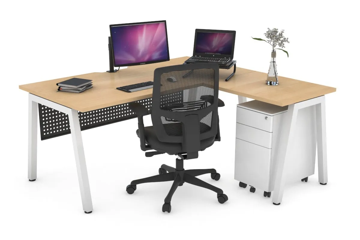 Quadro A Legs L-Shaped Corner Office Desk [1600L x 1800W with Cable Scallop]