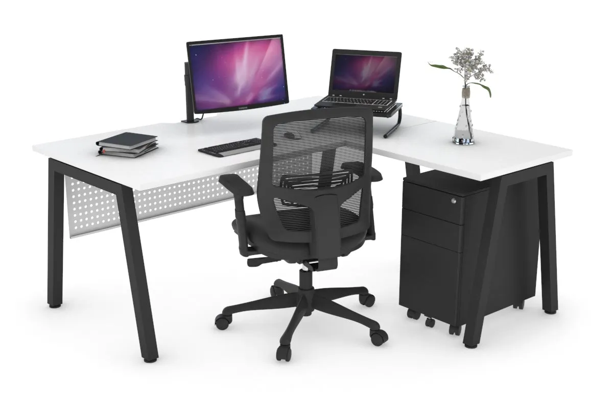 Quadro A Legs L-Shaped Corner Office Desk [1600L x 1800W with Cable Scallop]