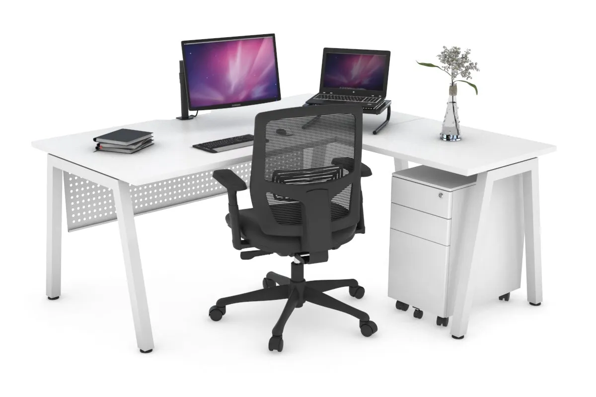 Quadro A Legs L-Shaped Corner Office Desk [1600L x 1800W with Cable Scallop]