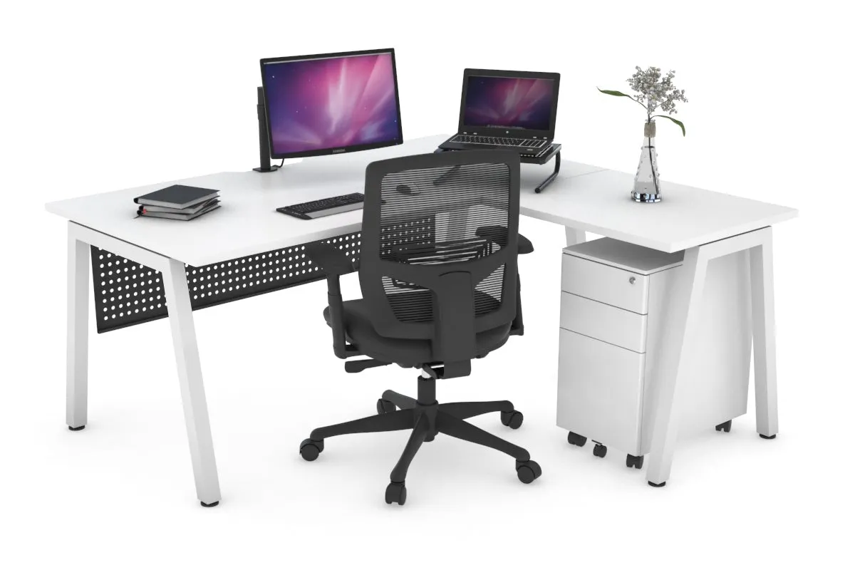 Quadro A Legs L-Shaped Corner Office Desk [1600L x 1800W with Cable Scallop]