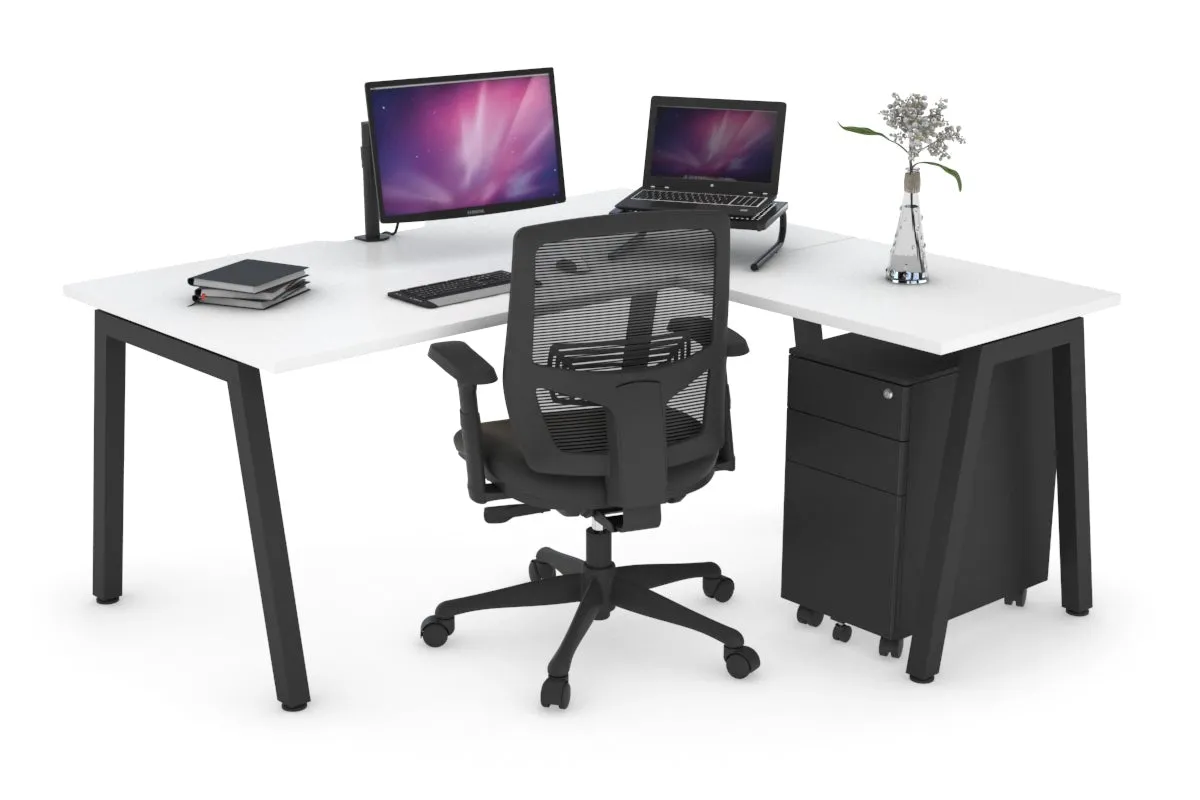 Quadro A Legs L-Shaped Corner Office Desk [1600L x 1800W with Cable Scallop]