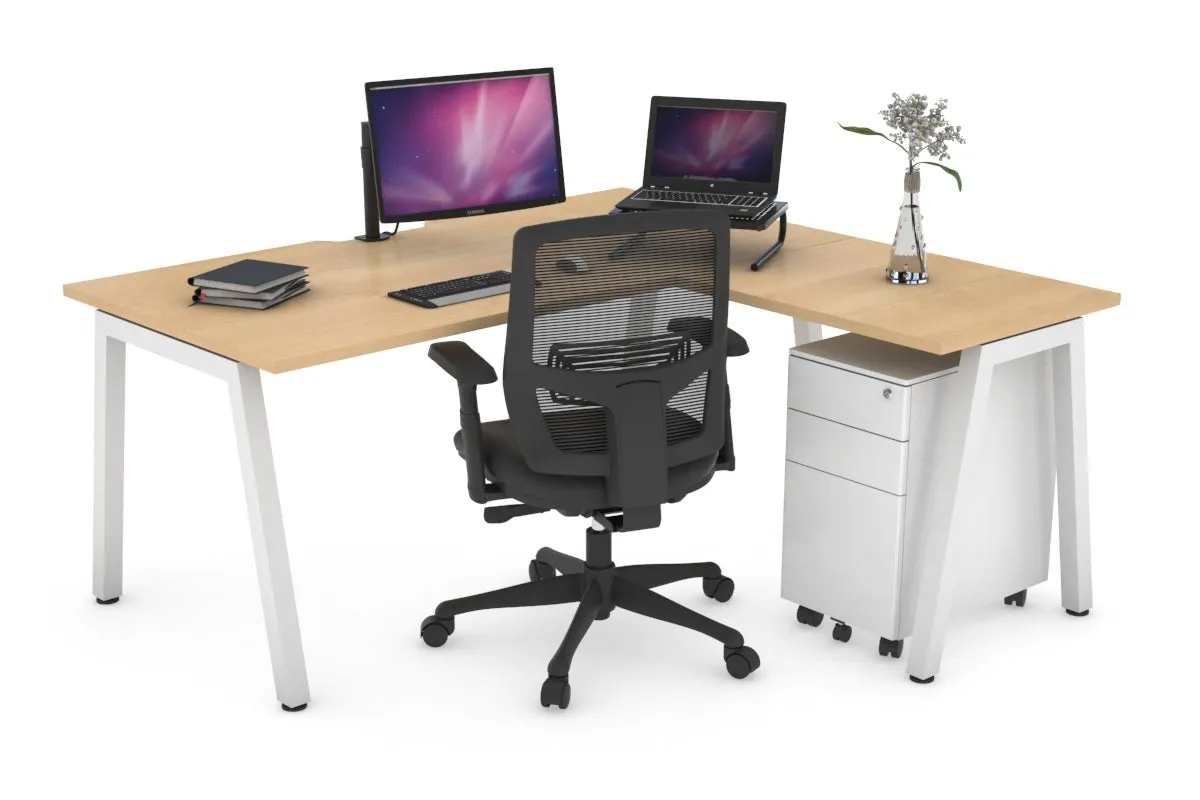 Quadro A Legs L-Shaped Corner Office Desk [1600L x 1800W with Cable Scallop]