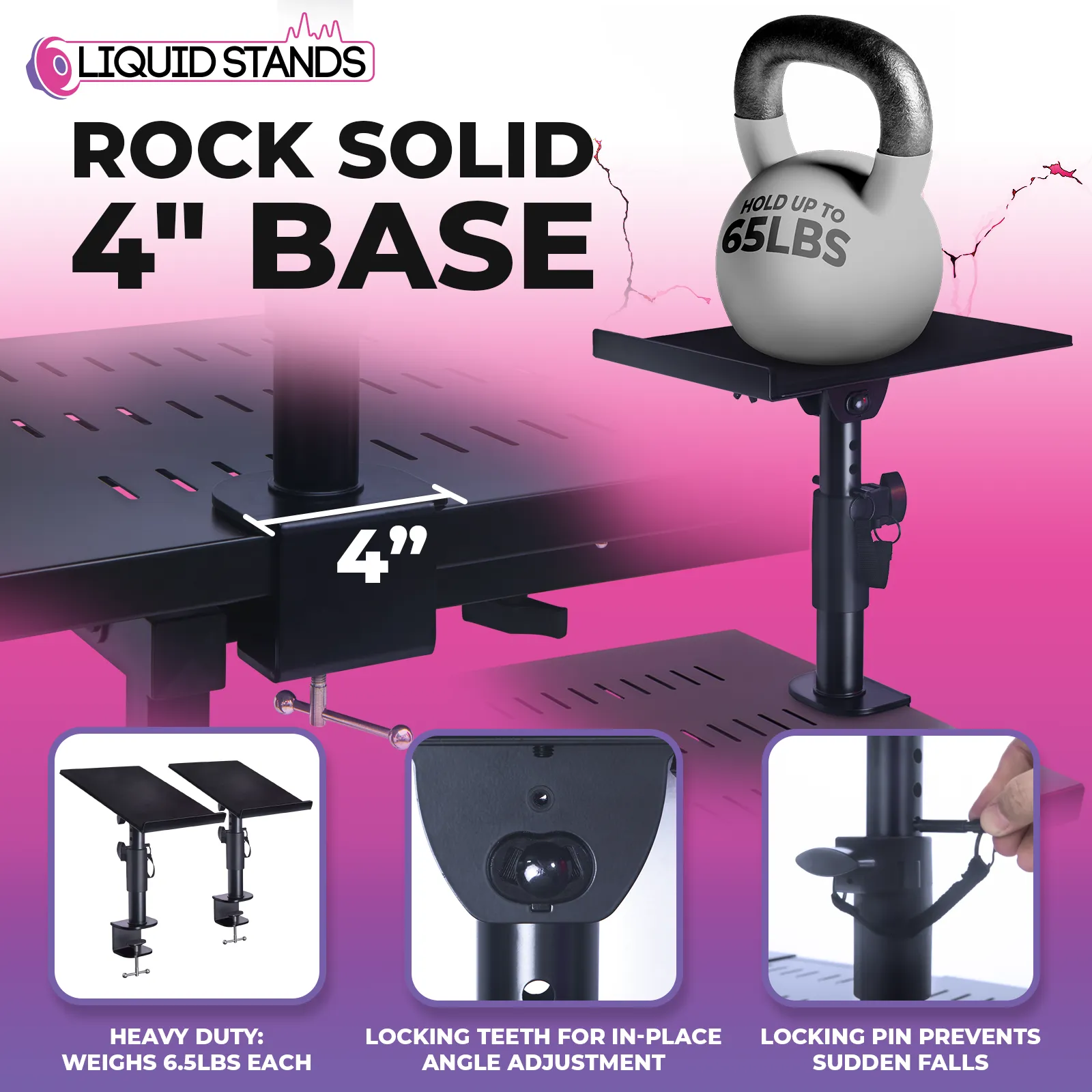 Refurbished 2-Piece Clamp-on Adjustable Speaker Monitor Stands with Tilt