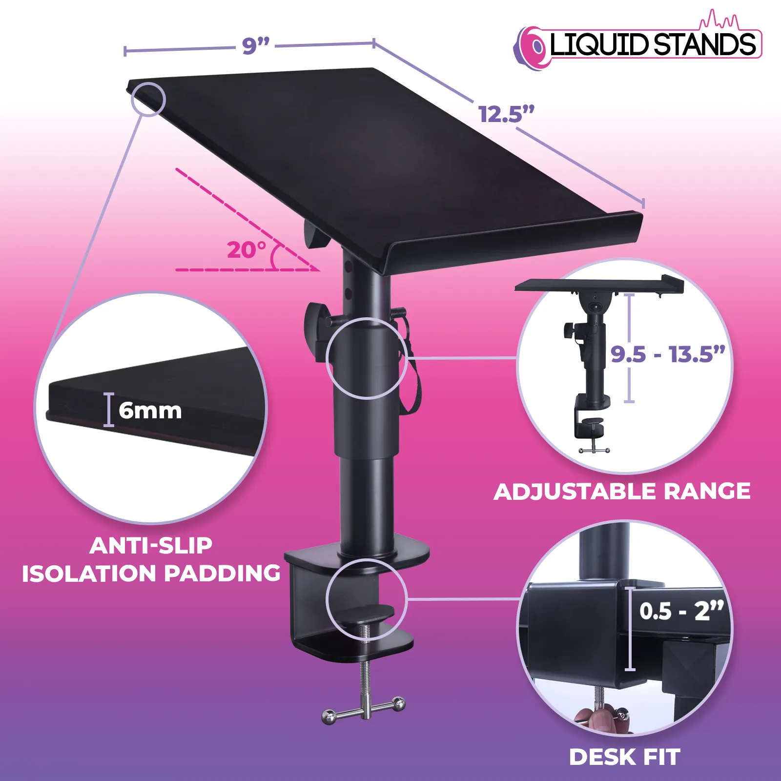 Refurbished 2-Piece Clamp-on Adjustable Speaker Monitor Stands with Tilt