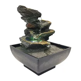 SAZ DEKOR Indoor Tabletop Fountain Waterfall Resin with LED Lights for Desk Garden Style A