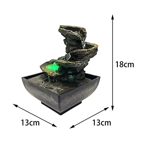 SAZ DEKOR Indoor Tabletop Fountain Waterfall Resin with LED Lights for Desk Garden Style A