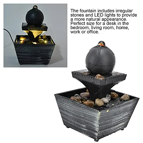 Set of 2 LED Tabletop Fountain, 3V Fashion Desktop Water Fountain Easy to Use with Stones for Living Room for Office for Bedroom