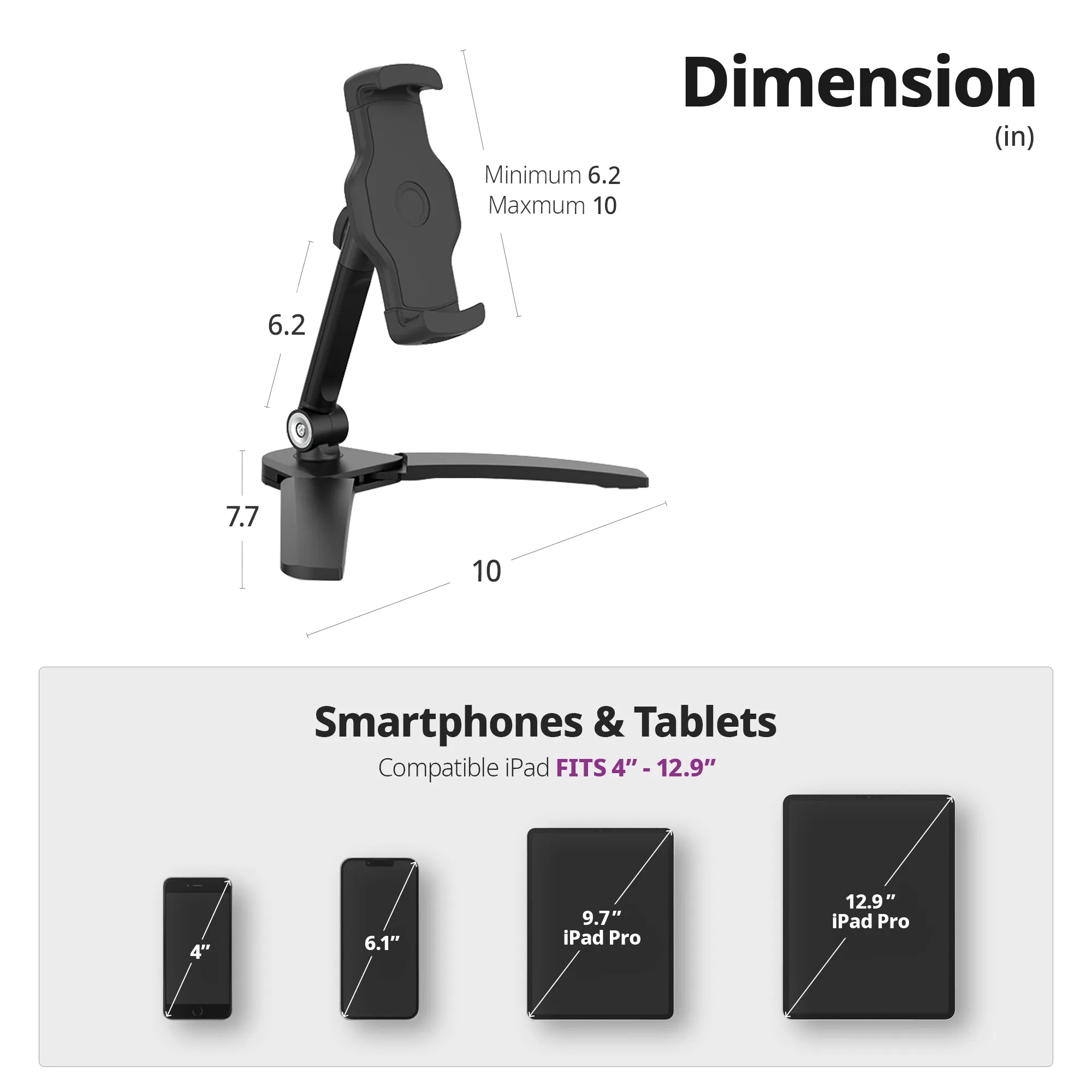 Smart Mount - Tablet & Cell Phone Holder (Short Arm/V Base)