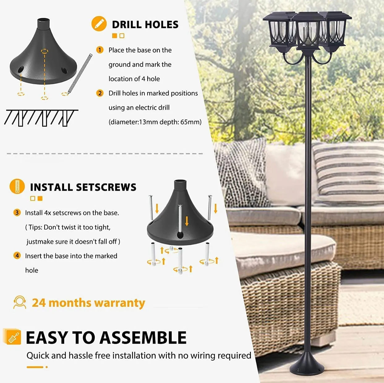 SmartYard Aluminum 74.8“ Outdoor Lamp Post Lights ,3-Head Waterproof Street Lights 60 Lumen