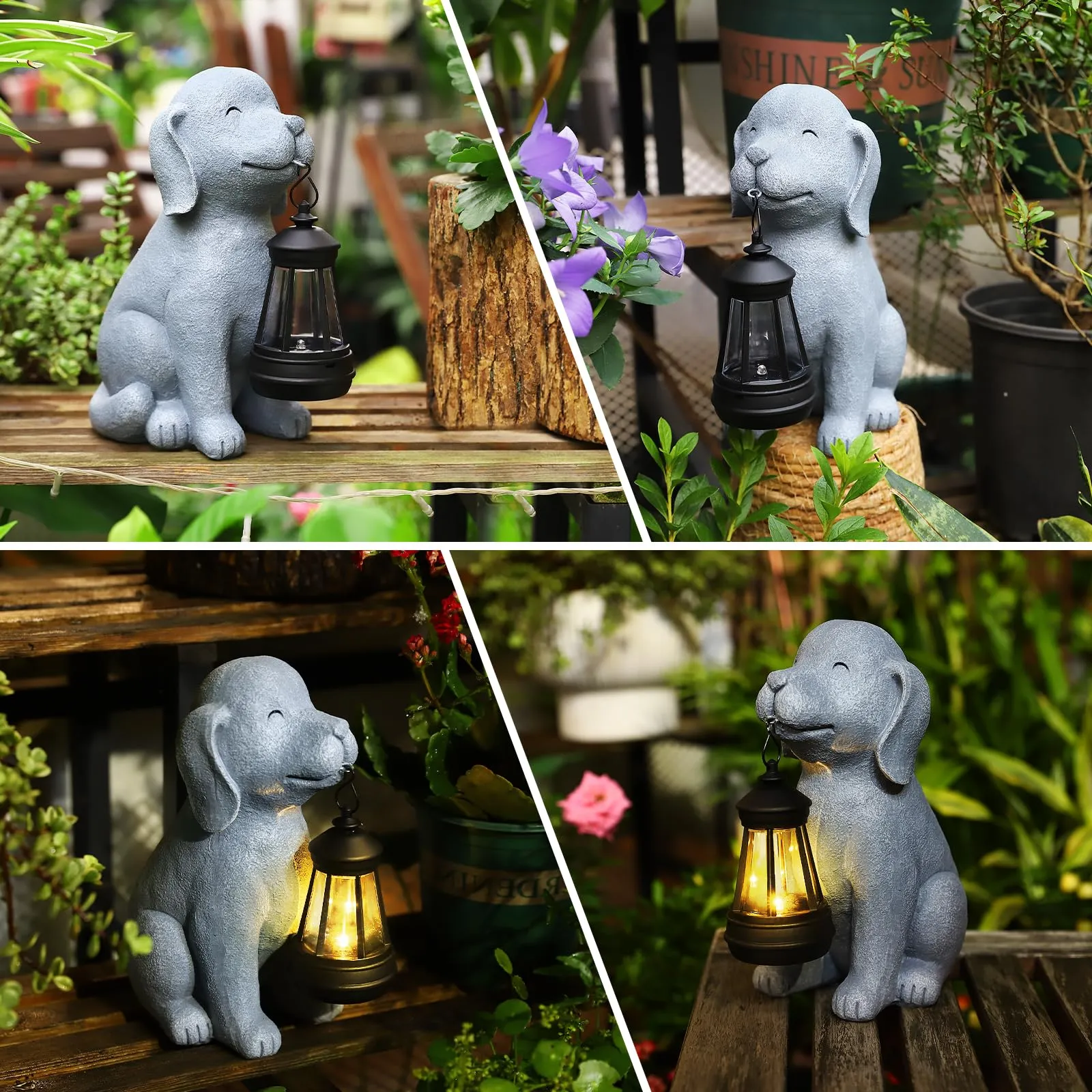 Solar Dog Statues for Garden Decorations, Solar Garden Gifts Statues for Patio, Balcony, Yard Ornament, Unique House Warming Garden Gifts Figurine Lights, Garden Gifts for Women, Mom