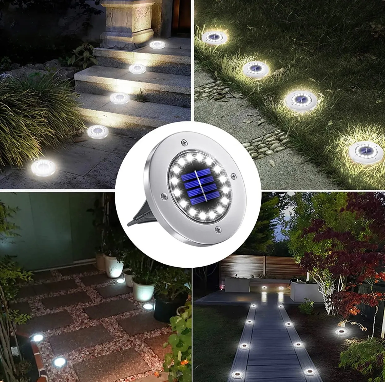 Solar Garden Disk Lights 16LED Solar Ground Lights Underground Lights,4 Pack-20 Lumen