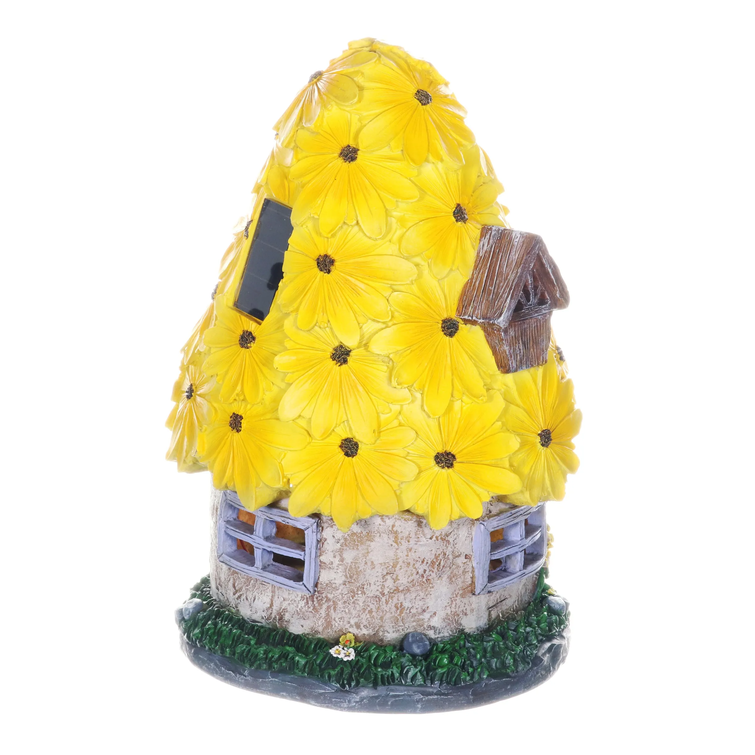 Solar Sunflower Roof Fairy Garden House, 9 by 15 Inches