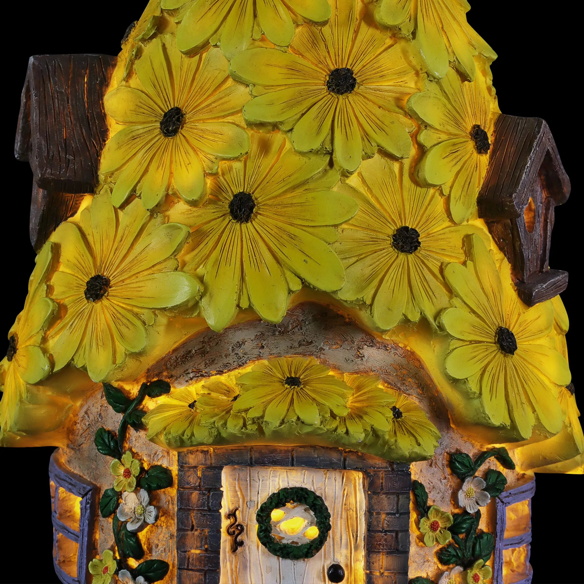 Solar Sunflower Roof Fairy Garden House, 9 by 15 Inches