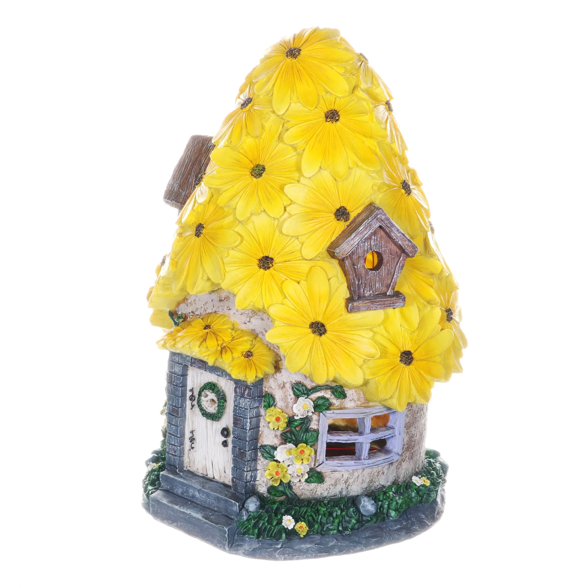 Solar Sunflower Roof Fairy Garden House, 9 by 15 Inches