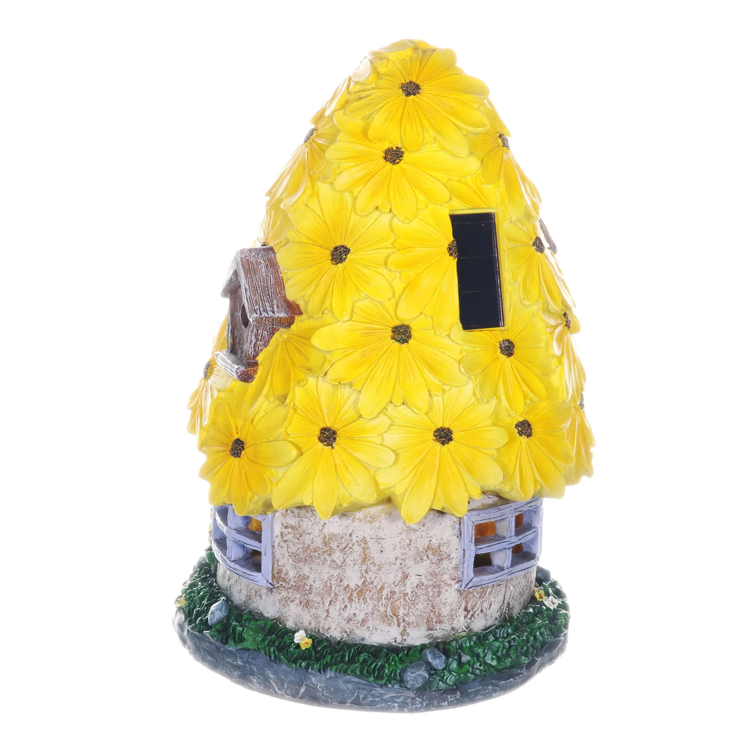 Solar Sunflower Roof Fairy Garden House, 9 by 15 Inches