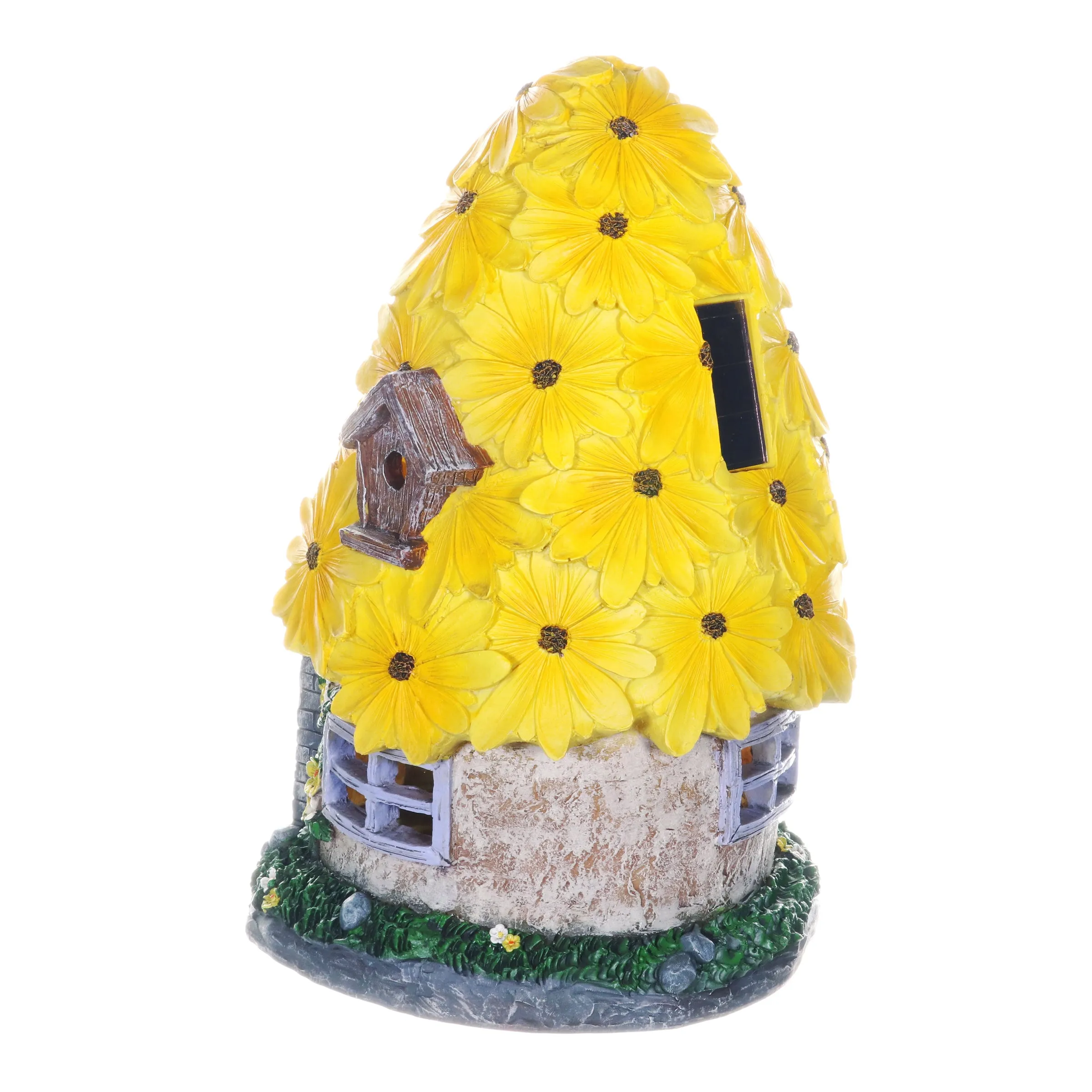 Solar Sunflower Roof Fairy Garden House, 9 by 15 Inches