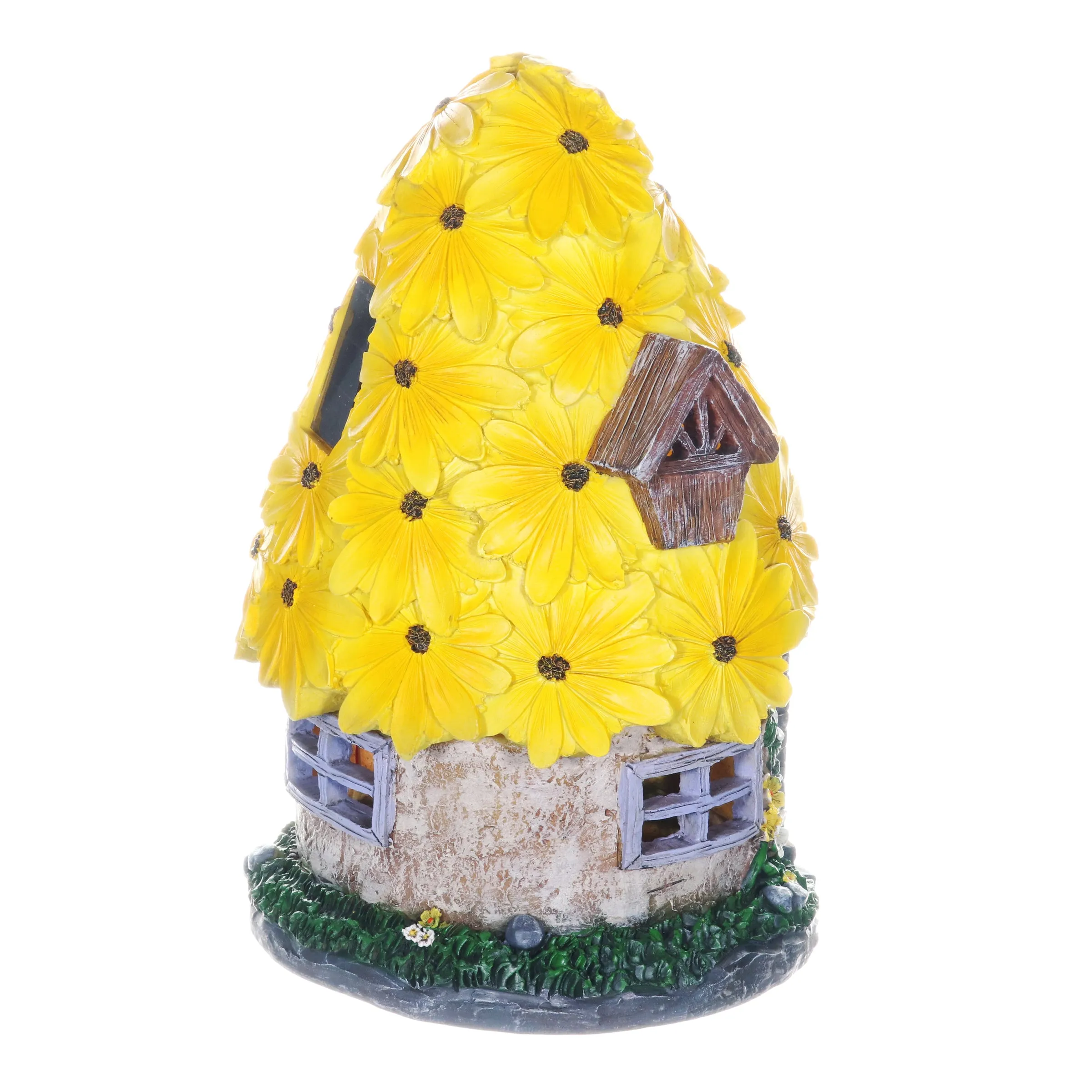 Solar Sunflower Roof Fairy Garden House, 9 by 15 Inches