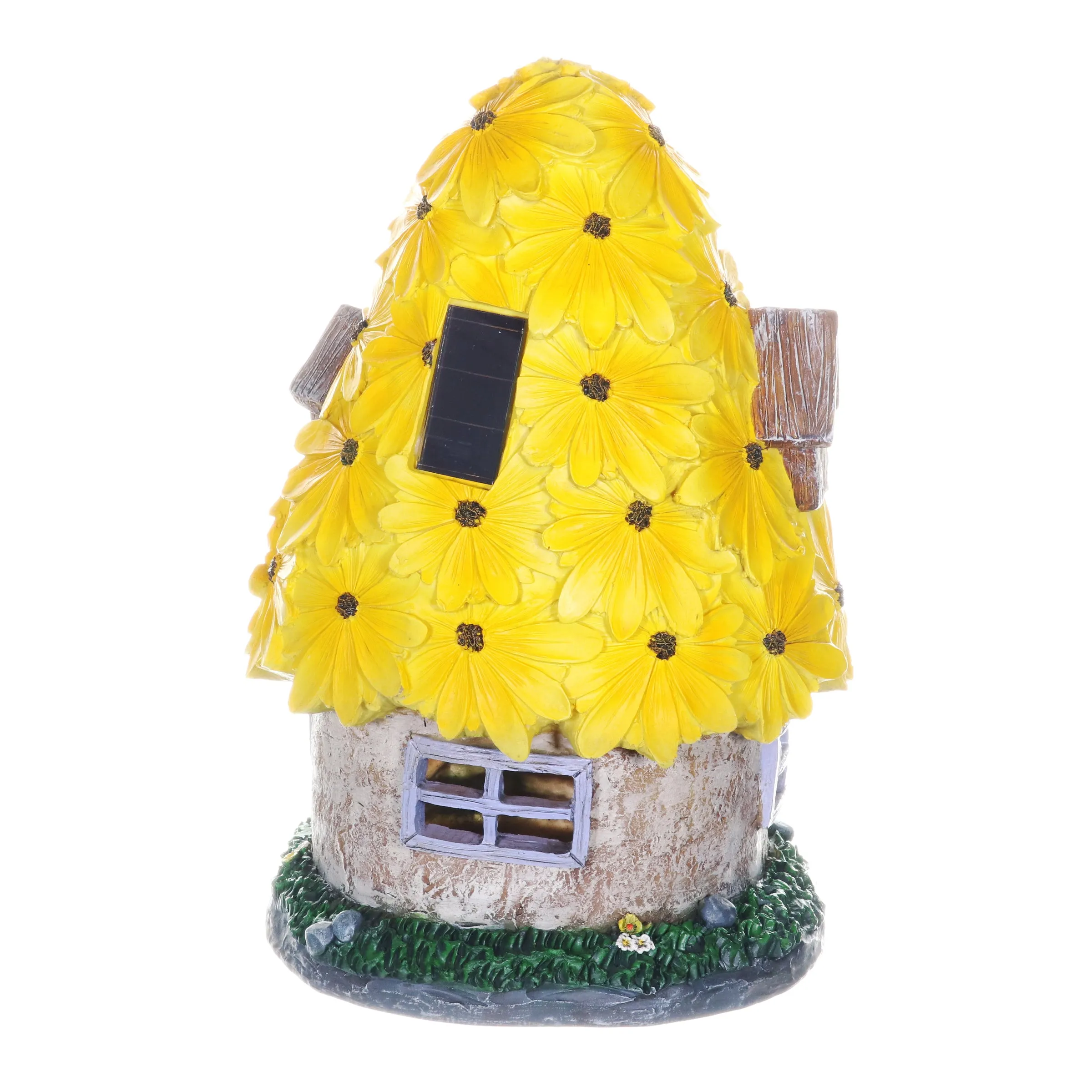 Solar Sunflower Roof Fairy Garden House, 9 by 15 Inches