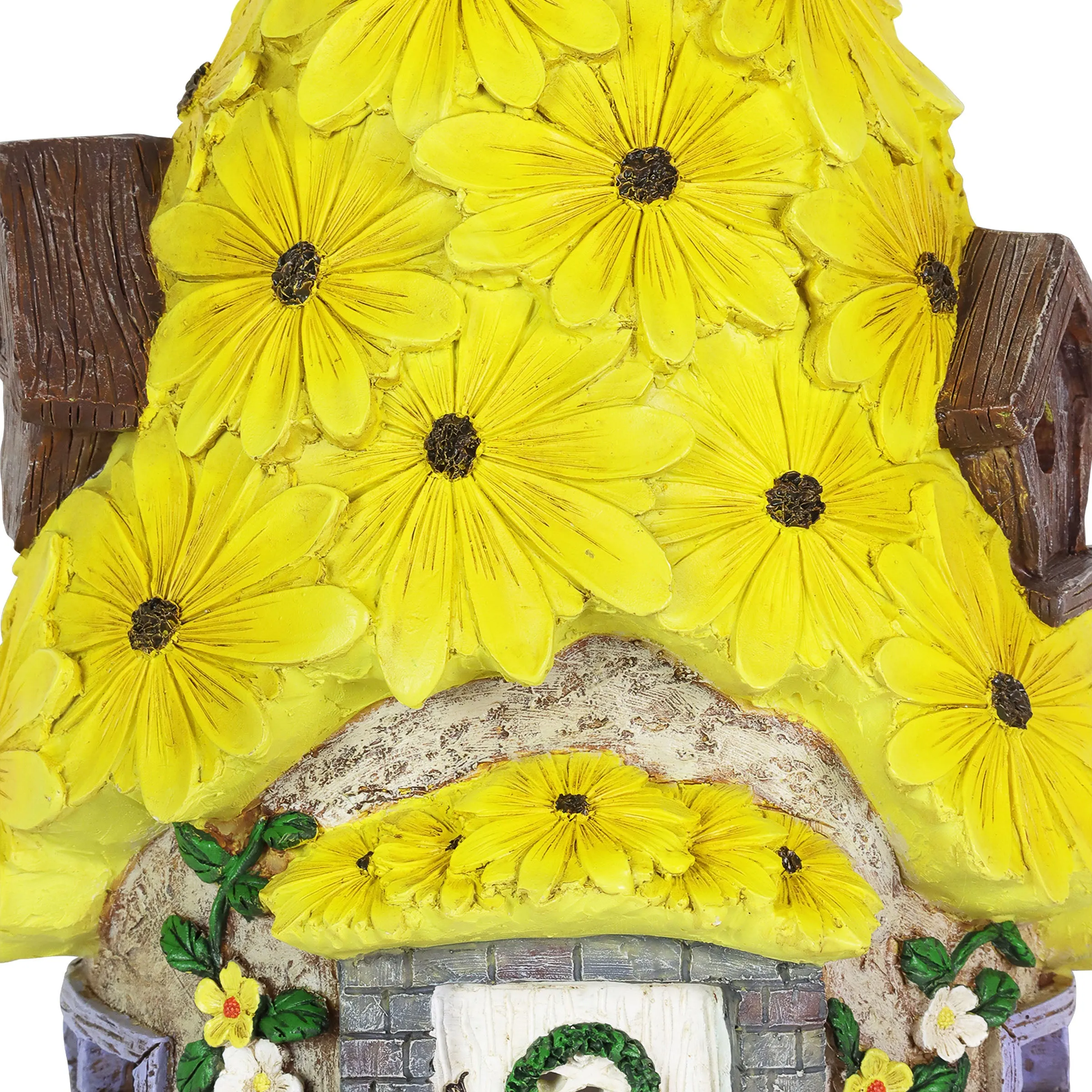 Solar Sunflower Roof Fairy Garden House, 9 by 15 Inches