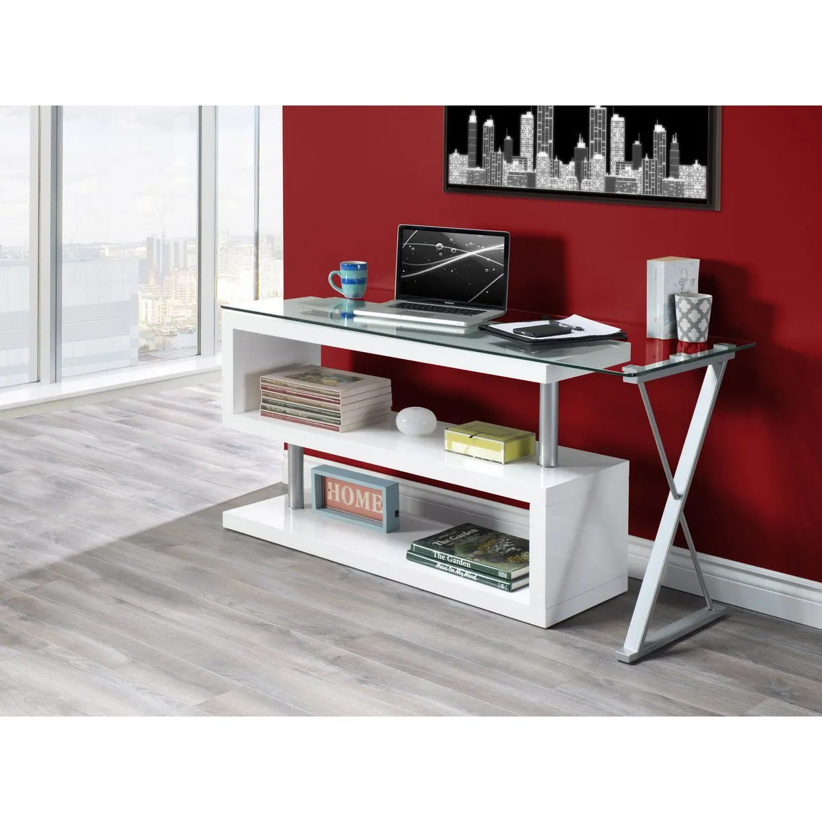 Torino Swivel Computer Desk in White Glossy Finish