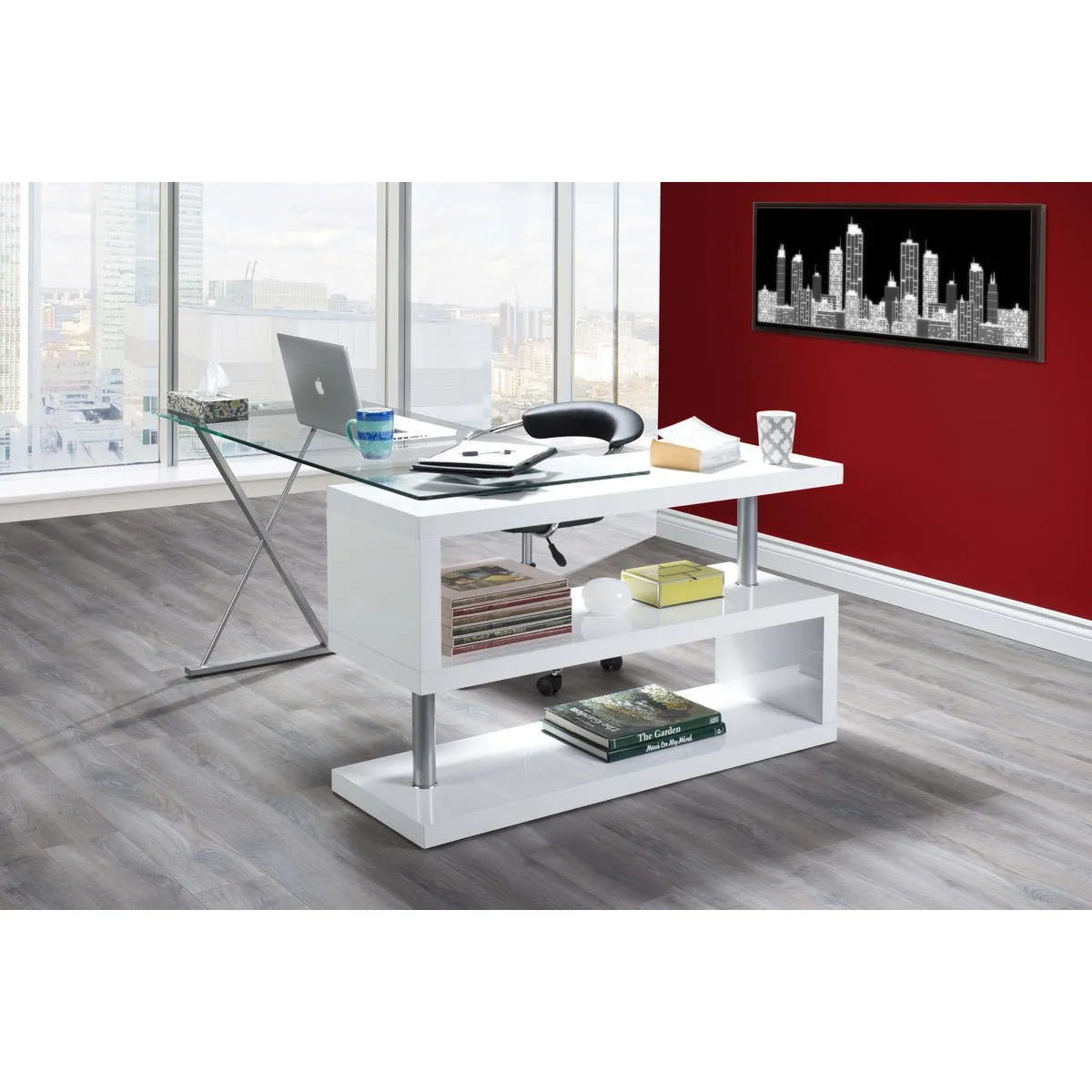 Torino Swivel Computer Desk in White Glossy Finish