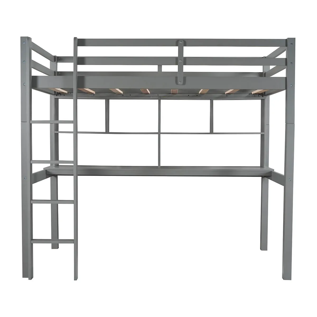 Twin Loft Bed with Desk and Shelves, Gray