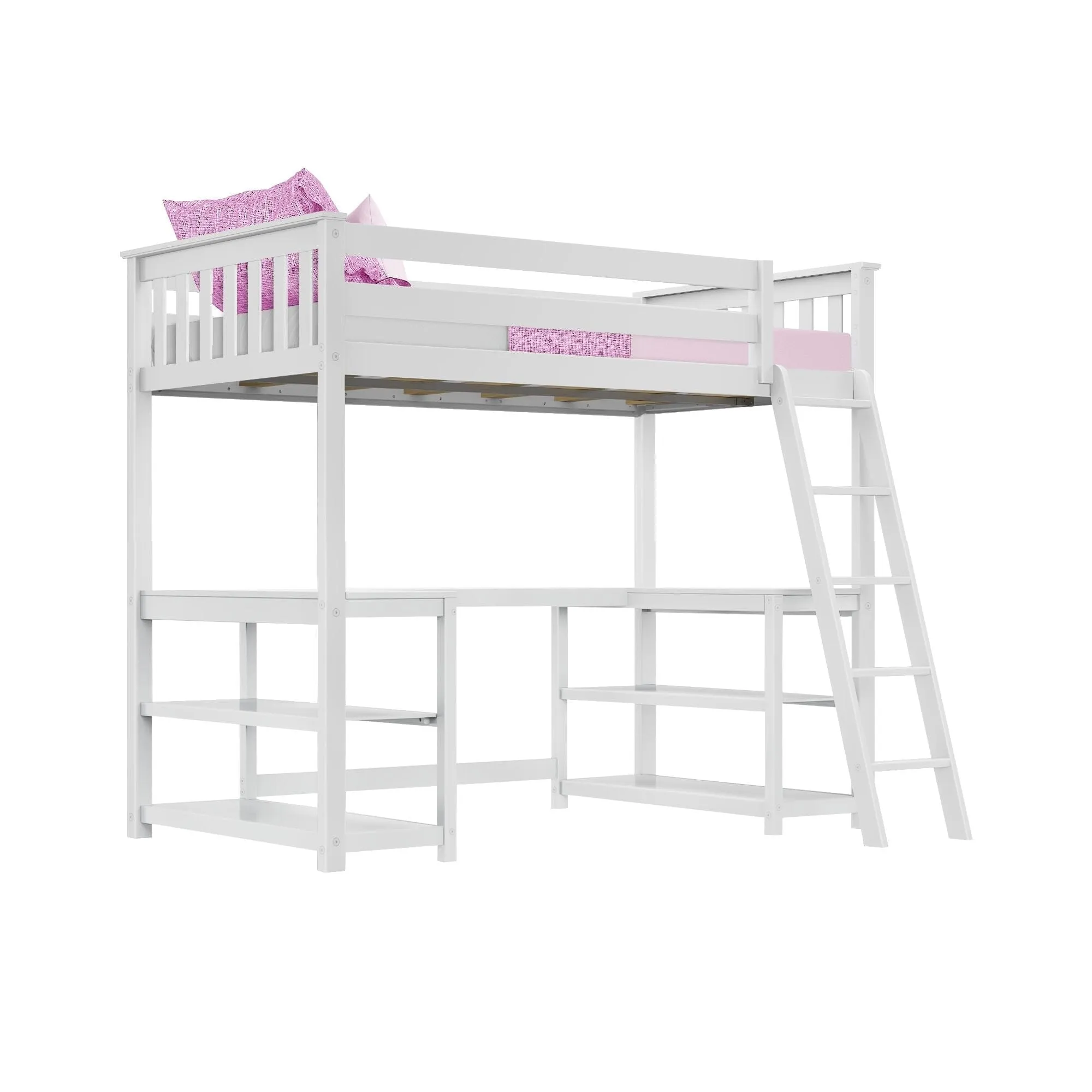 Twin Loft Bed With Wraparound Desk & Shelves