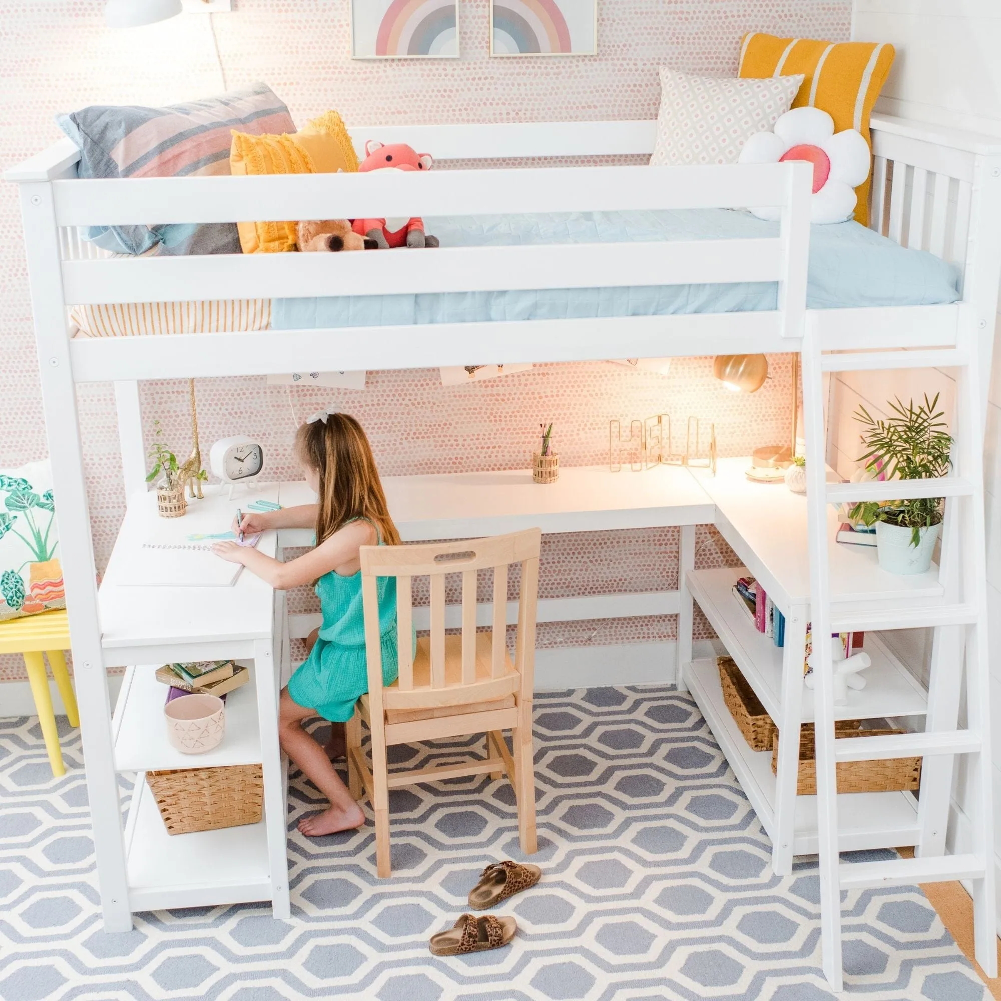 Twin Loft Bed With Wraparound Desk & Shelves