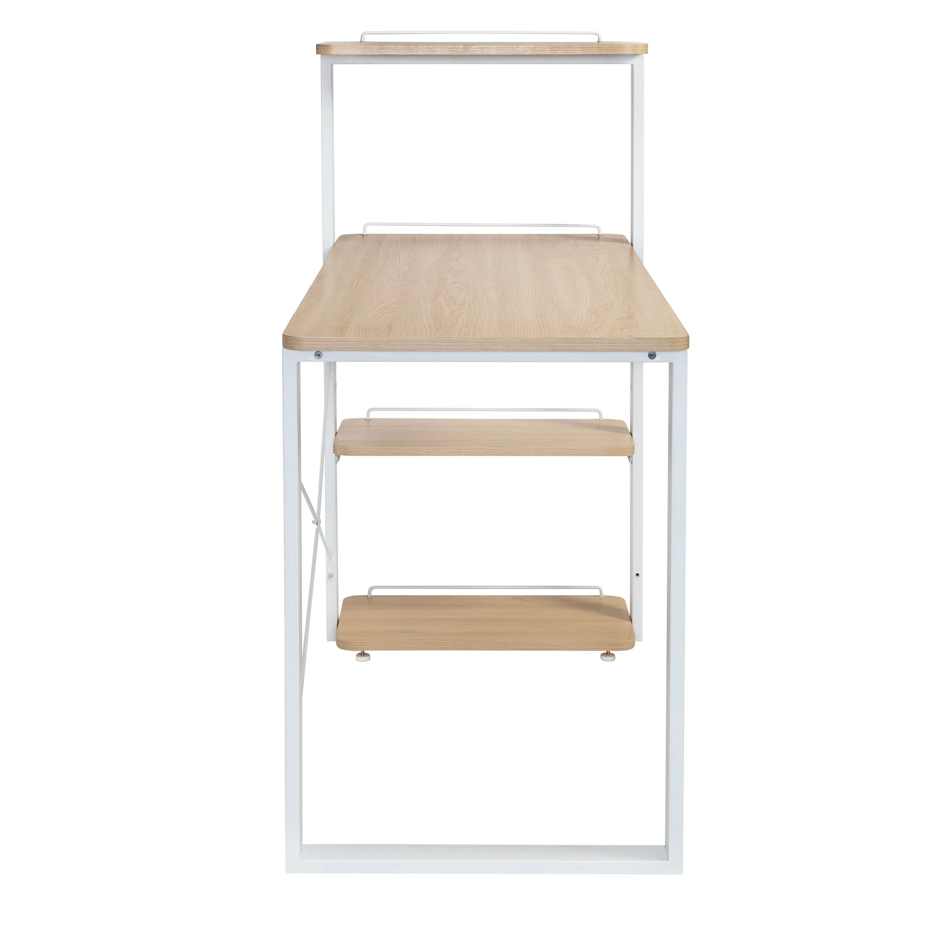 White/Natural Home Office Computer Desk with Shelves