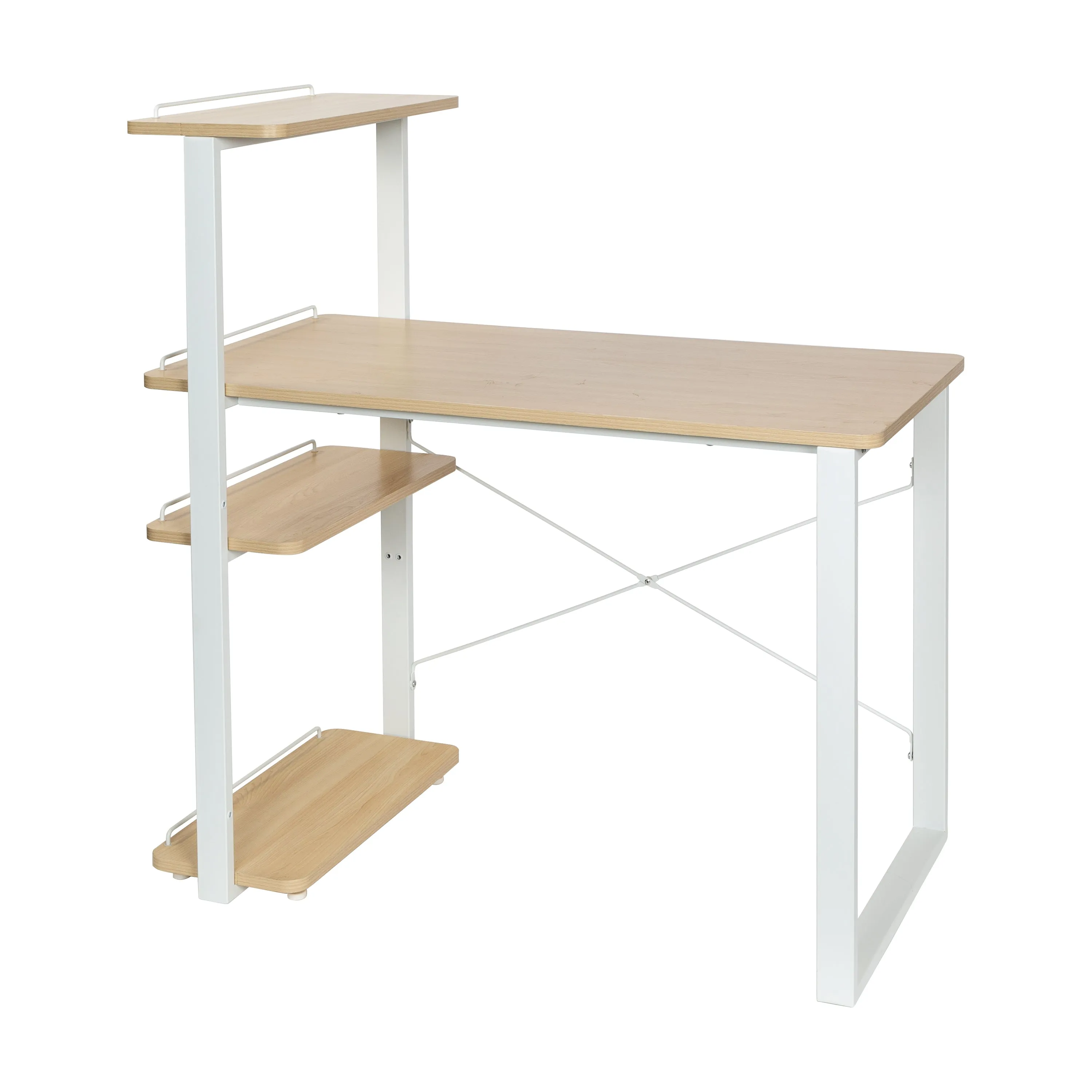 White/Natural Home Office Computer Desk with Shelves