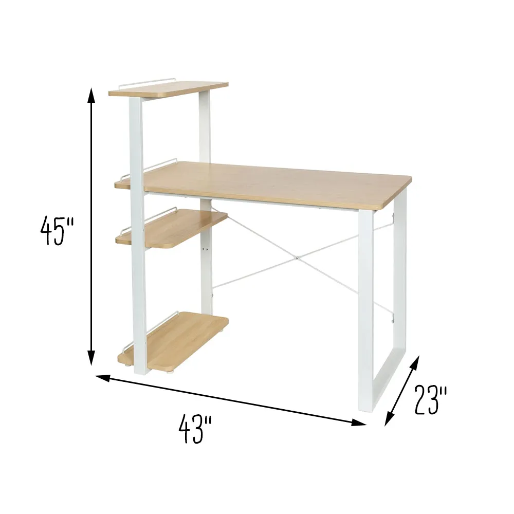 White/Natural Home Office Computer Desk with Shelves