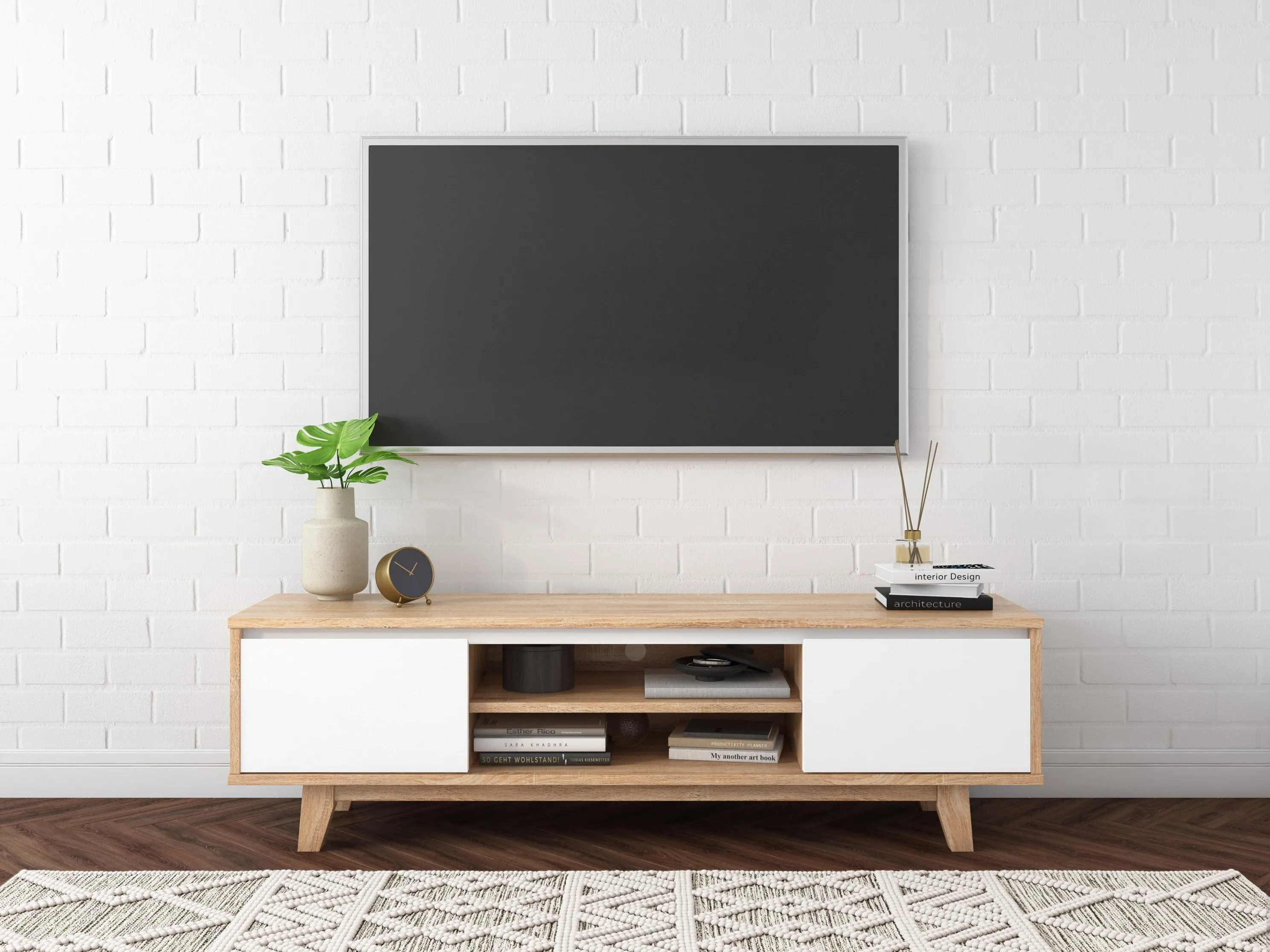 Wood TV Stand for TVs up to 68" in White and Brown