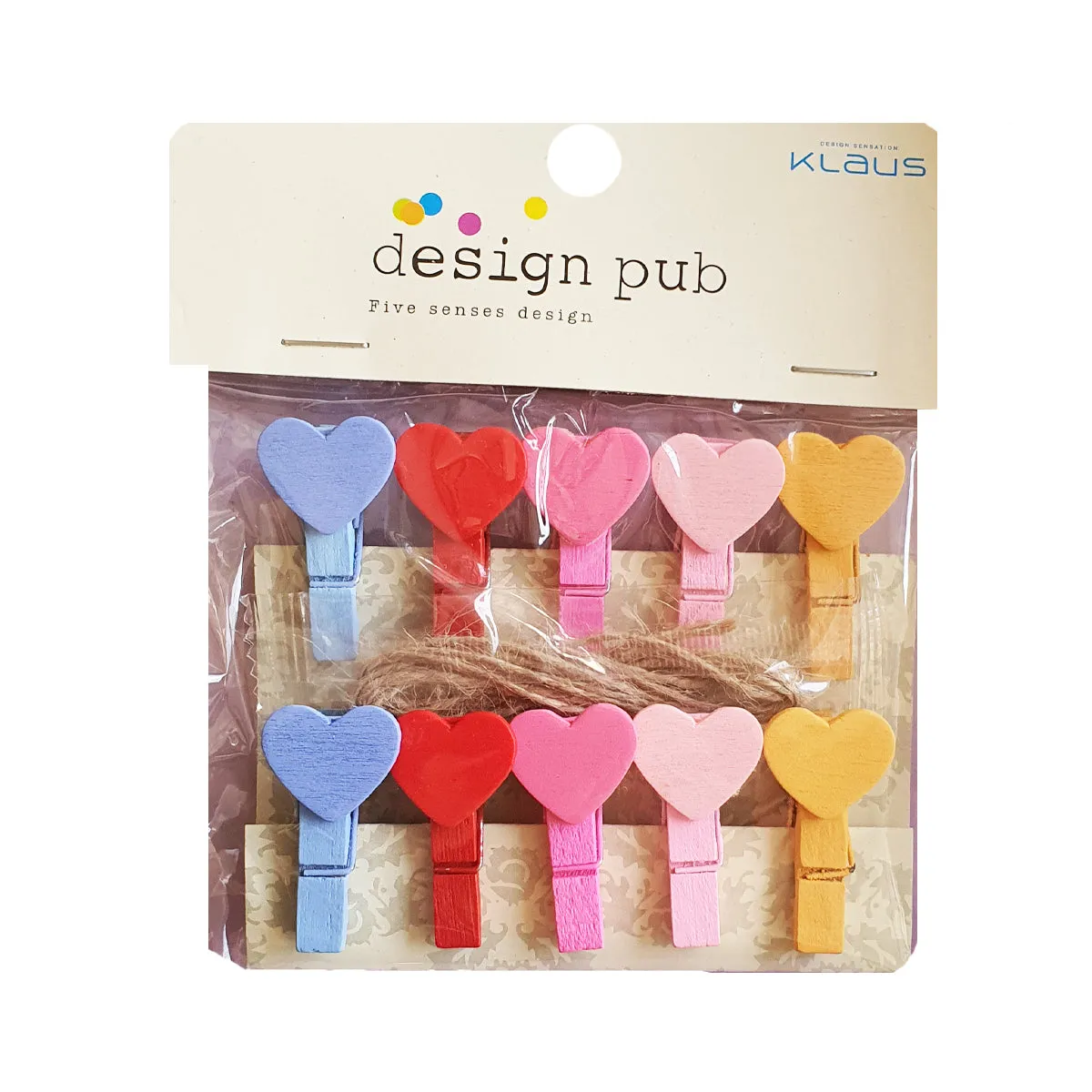 Wooden Photo Paper Clips - Heart - Set of 10