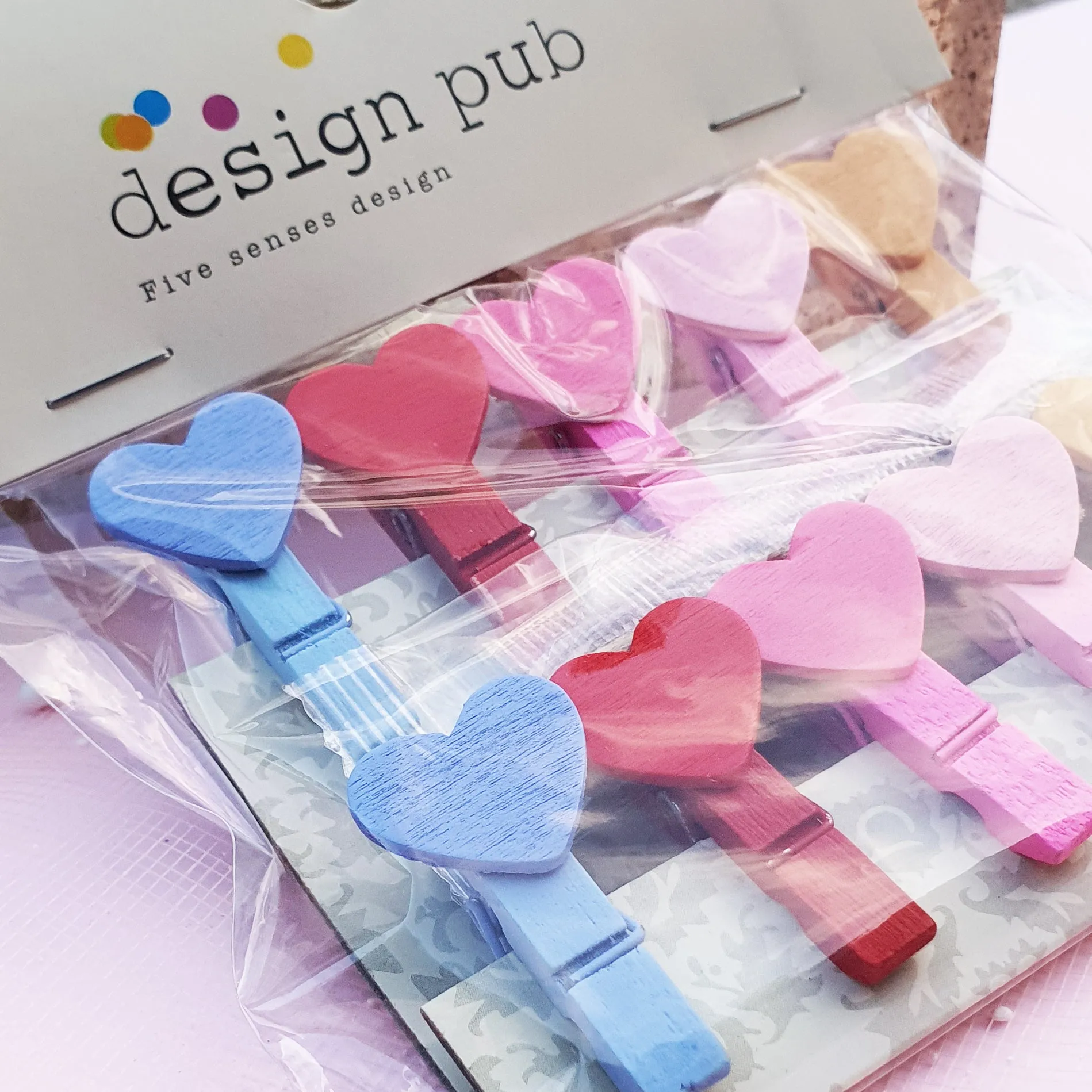 Wooden Photo Paper Clips - Heart - Set of 10