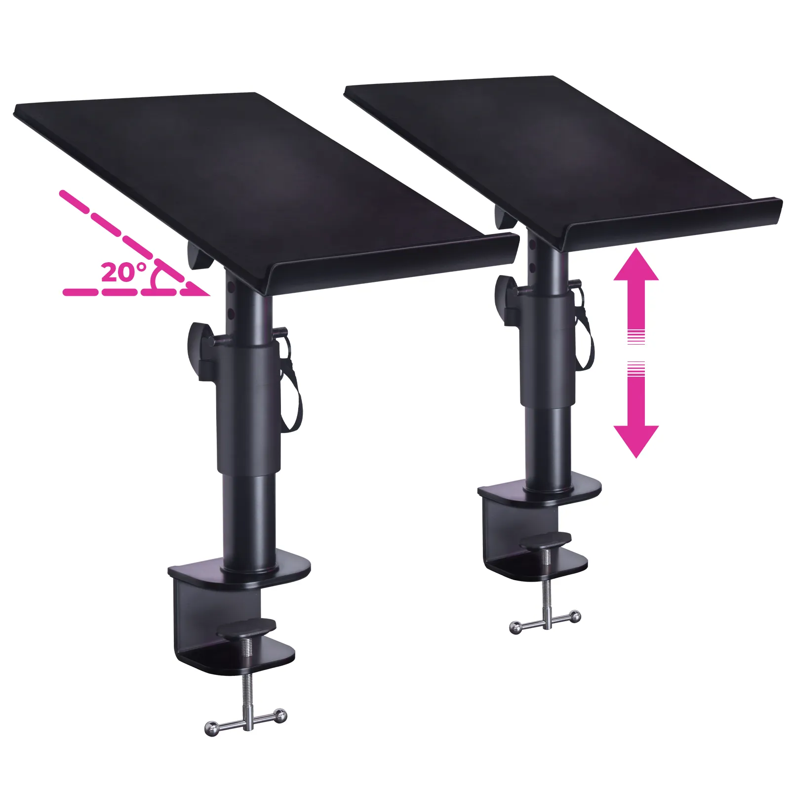 WS 2-Piece Clamp-on Adjustable Speaker Monitor Stands with Tilt