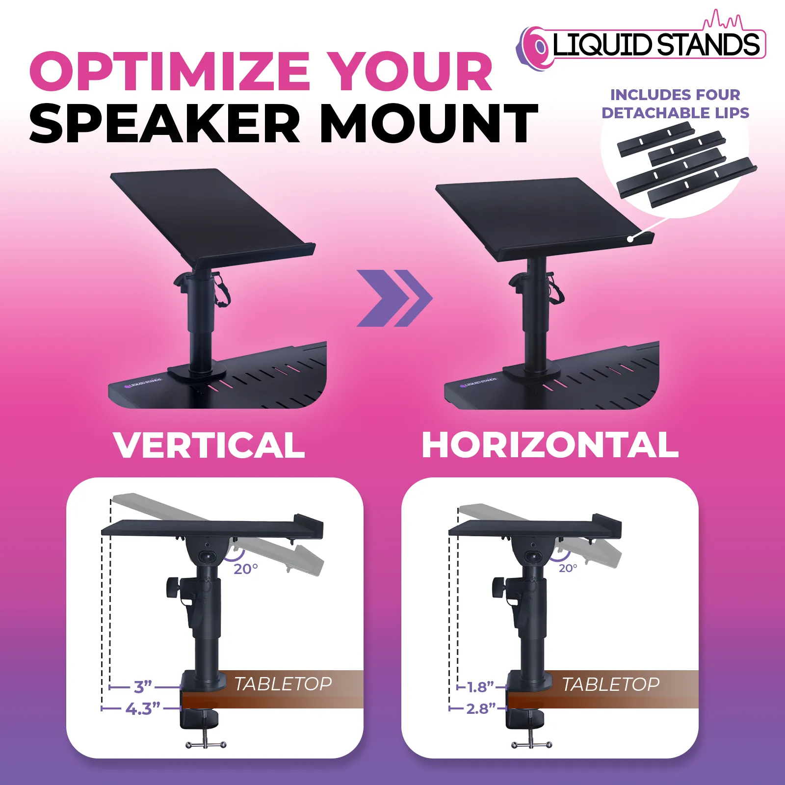 WS 2-Piece Clamp-on Adjustable Speaker Monitor Stands with Tilt